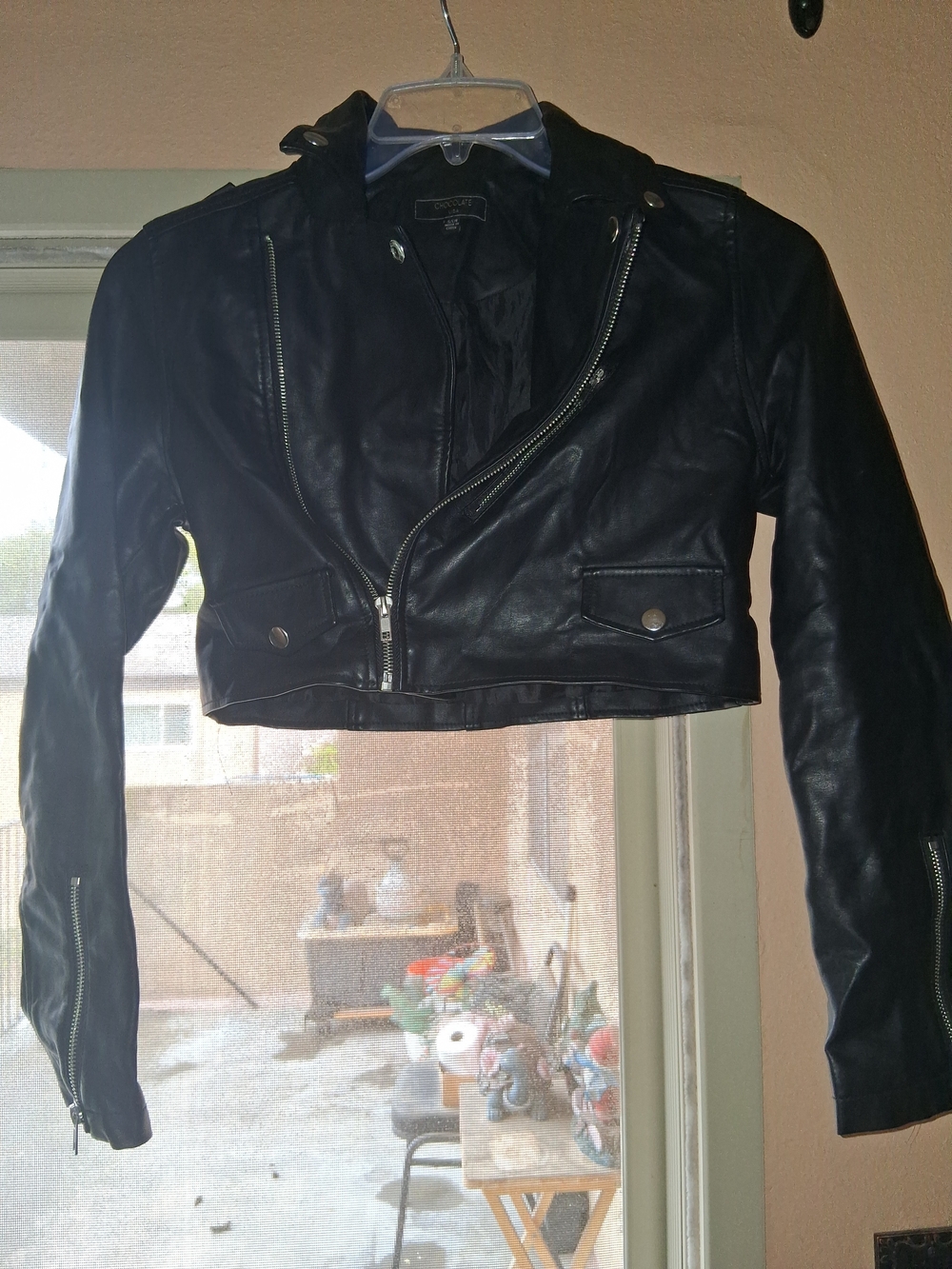 Chocolate Black Cropped Leather Moto Jacket